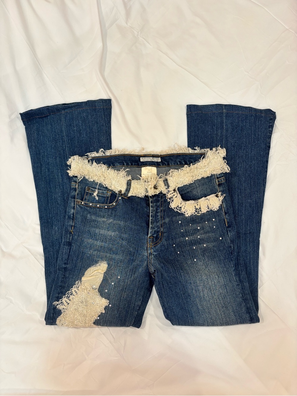 Alberto Makali Y2K Lace Rhinestone Bootcut Jeans Size 4
